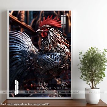 file tranh con giap decor tuoi con ga dau 136