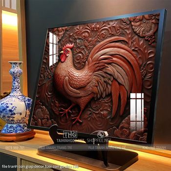 file tranh con giap decor tuoi con ga dau 138