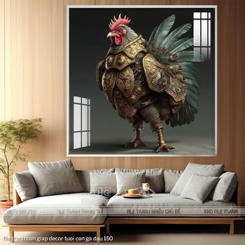 file tranh con giap decor tuoi con ga dau 150