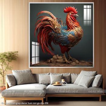 file tranh con giap decor tuoi con ga dau 151