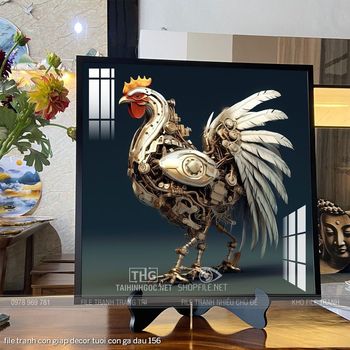 file tranh con giap decor tuoi con ga dau 156