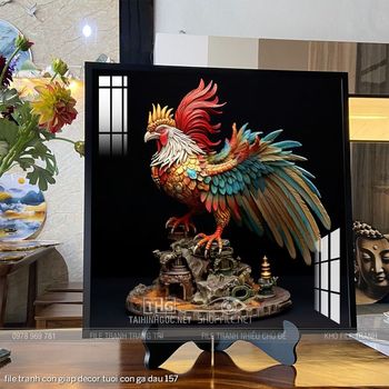 file tranh con giap decor tuoi con ga dau 157