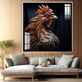 file tranh con giap decor tuoi con ga dau 158