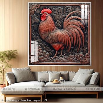 file tranh con giap decor tuoi con ga dau 162