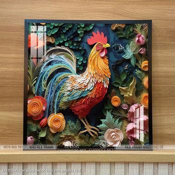 file tranh con giap decor tuoi con ga dau 164