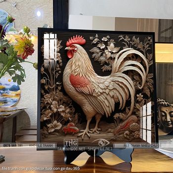 file tranh con giap decor tuoi con ga dau 165