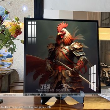 file tranh con giap decor tuoi con ga dau 166