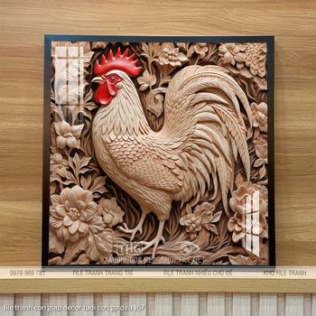 file tranh con giap decor tuoi con ga dau 167