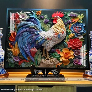 file tranh con giap decor tuoi con ga dau 169