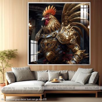 file tranh con giap decor tuoi con ga dau 172