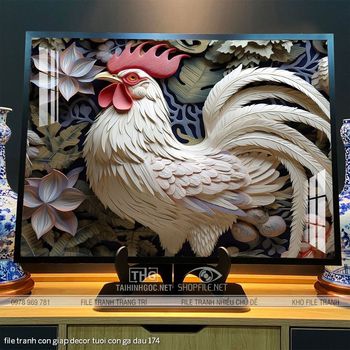 file tranh con giap decor tuoi con ga dau 174