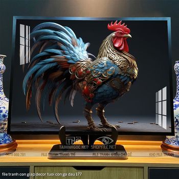 file tranh con giap decor tuoi con ga dau 177