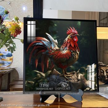 file tranh con giap decor tuoi con ga dau 178