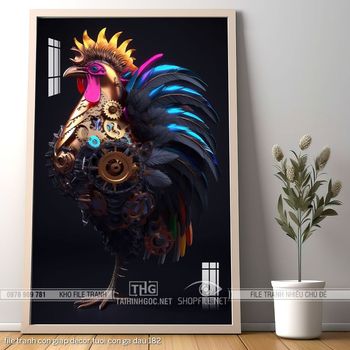 file tranh con giap decor tuoi con ga dau 182