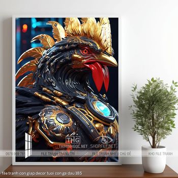 file tranh con giap decor tuoi con ga dau 185