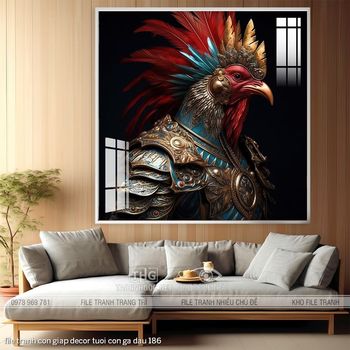 file tranh con giap decor tuoi con ga dau 186