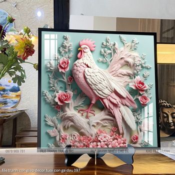 file tranh con giap decor tuoi con ga dau 197