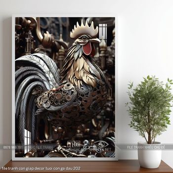 file tranh con giap decor tuoi con ga dau 202