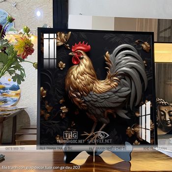 file tranh con giap decor tuoi con ga dau 203