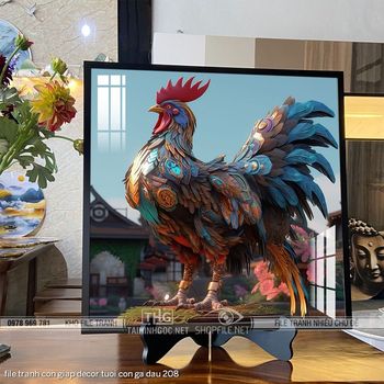 file tranh con giap decor tuoi con ga dau 208