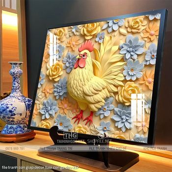 file tranh con giap decor tuoi con ga dau 217