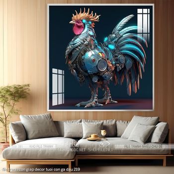 file tranh con giap decor tuoi con ga dau 219