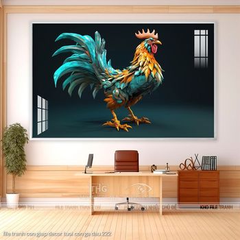 file tranh con giap decor tuoi con ga dau 222