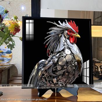 file tranh con giap decor tuoi con ga dau 242