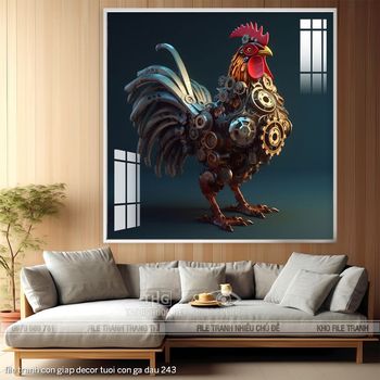file tranh con giap decor tuoi con ga dau 243