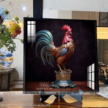 file tranh con giap decor tuoi con ga dau 244