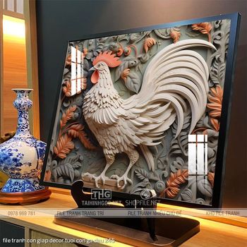 file tranh con giap decor tuoi con ga dau 245