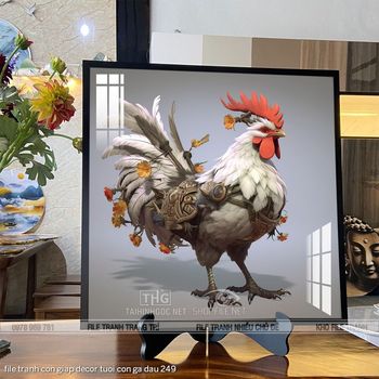 file tranh con giap decor tuoi con ga dau 249