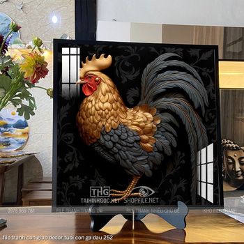 file tranh con giap decor tuoi con ga dau 252