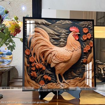 file tranh con giap decor tuoi con ga dau 253