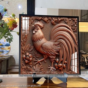 file tranh con giap decor tuoi con ga dau 255