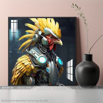 file tranh con giap decor tuoi con ga dau 259