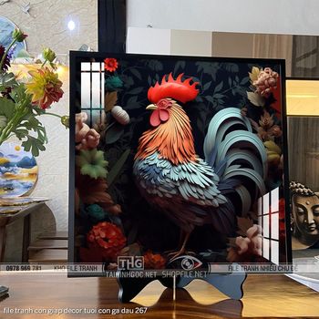 file tranh con giap decor tuoi con ga dau 267