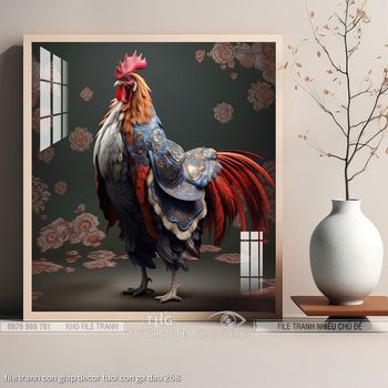 file tranh con giap decor tuoi con ga dau 268