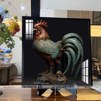 file tranh con giap decor tuoi con ga dau 269