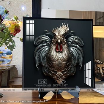 file tranh con giap decor tuoi con ga dau 272