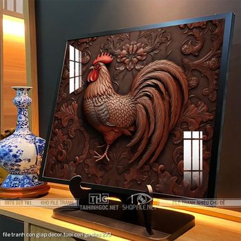 file tranh con giap decor tuoi con ga dau 273