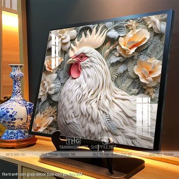 file tranh con giap decor tuoi con ga dau 274