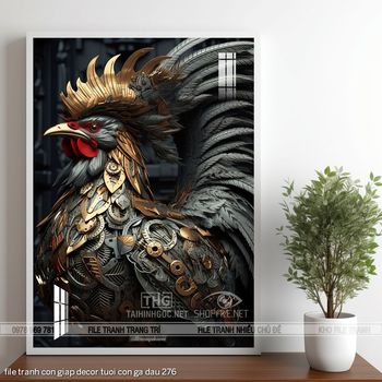 file tranh con giap decor tuoi con ga dau 276