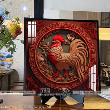 file tranh con giap decor tuoi con ga dau 278