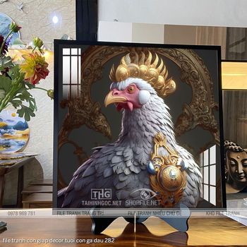 file tranh con giap decor tuoi con ga dau 282