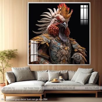 file tranh con giap decor tuoi con ga dau 284