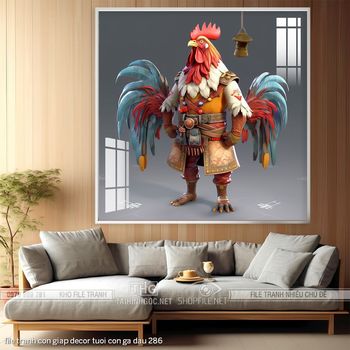 file tranh con giap decor tuoi con ga dau 286
