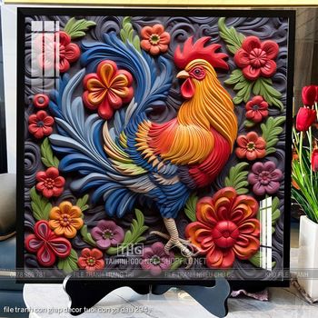 file tranh con giap decor tuoi con ga dau 294