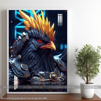 file tranh con giap decor tuoi con ga dau 296