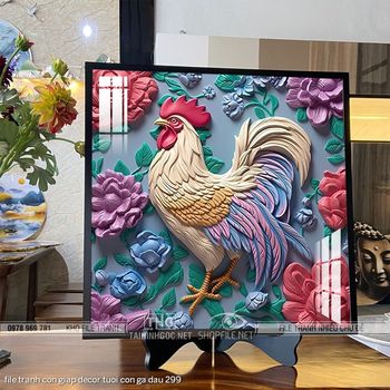 file tranh con giap decor tuoi con ga dau 299